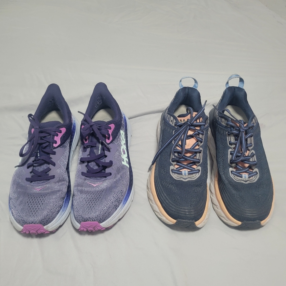 2 Pairs Of Hoka Athletic Shoes in Purple and Navy - 8.5 Women